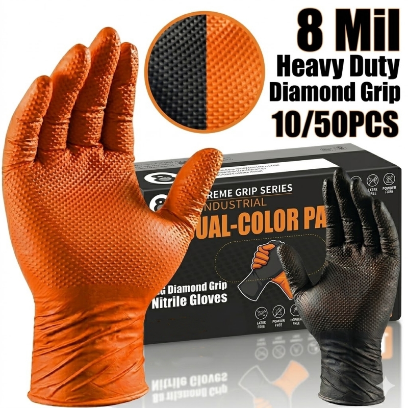 Nitrile Mechanic Glove - Hochbelastbare orangefarbene Nitrilhandschuhe 8Mil, industrielle Einweghandschuhe