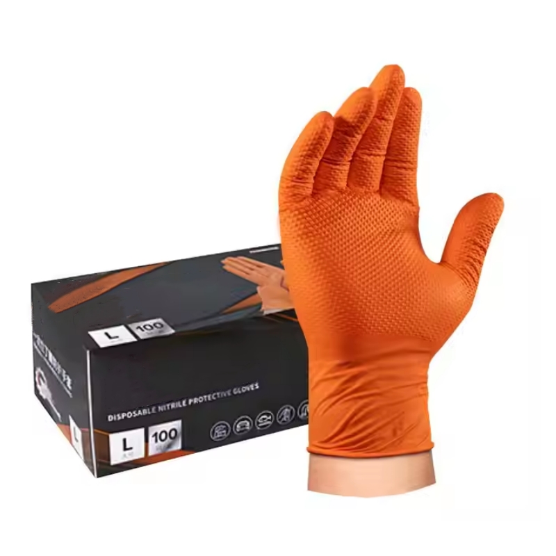 Nitrile Mechanic Glove - 8mil Heavy Duty Industrial Orange Nitril