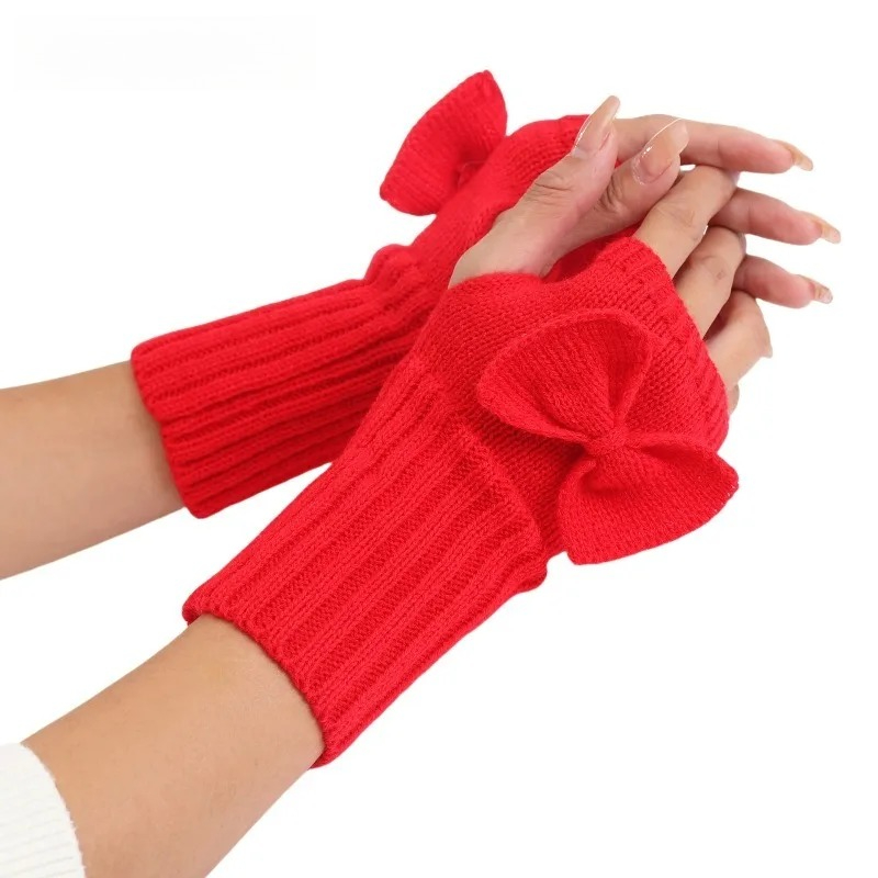 Fingerless Glove Knit - Gestrickte fingerlose Handschuhe mit Schleife –