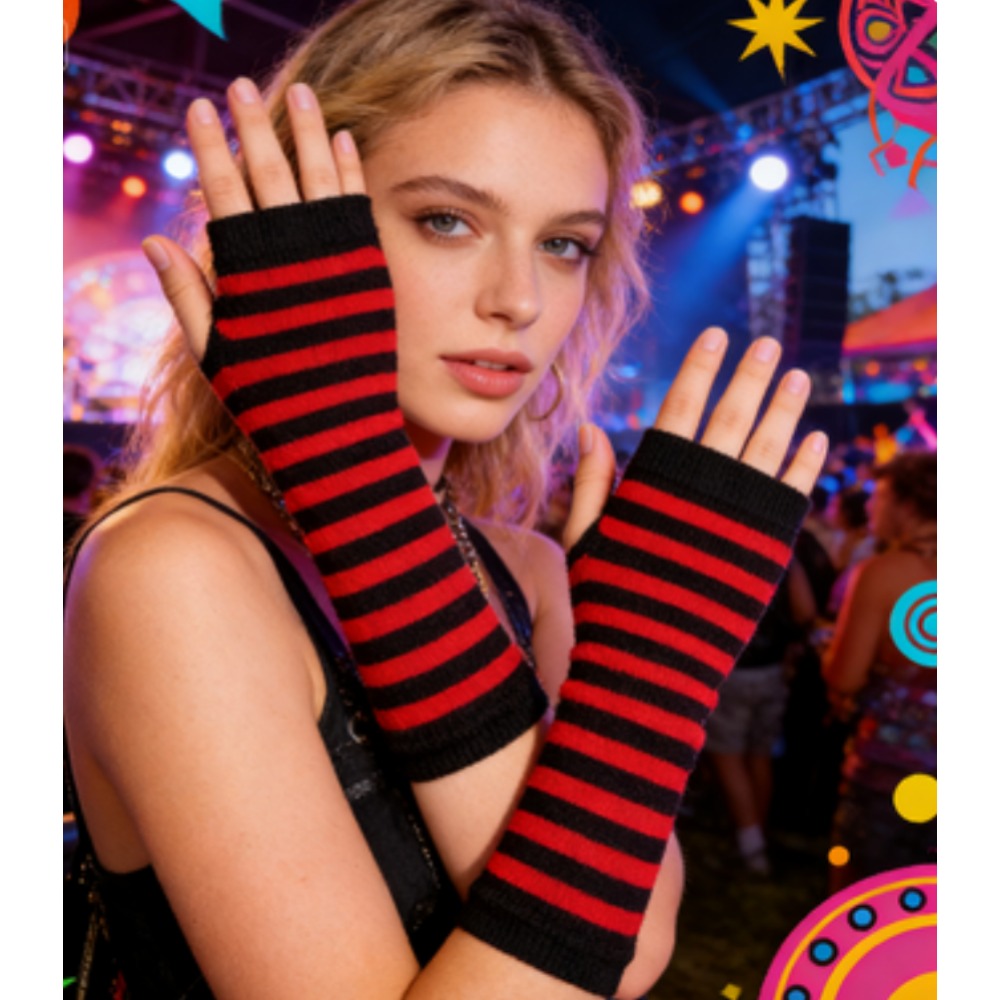 PESENAR Rot-schwarz gestreifte – Fingerless Glove Knit Bewertung und Preis