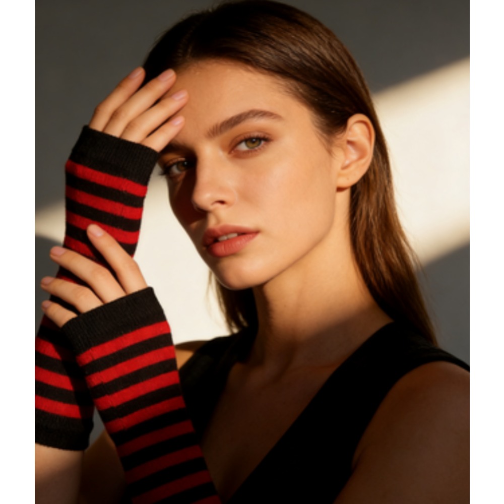 PESENAR Rot-schwarz gestreifte – Fingerless Glove Knit Bewertung und Preis